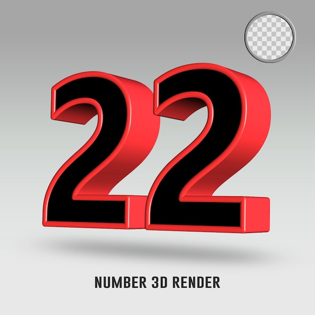 PSD rendering 3d numero 22 colore rosso nero
