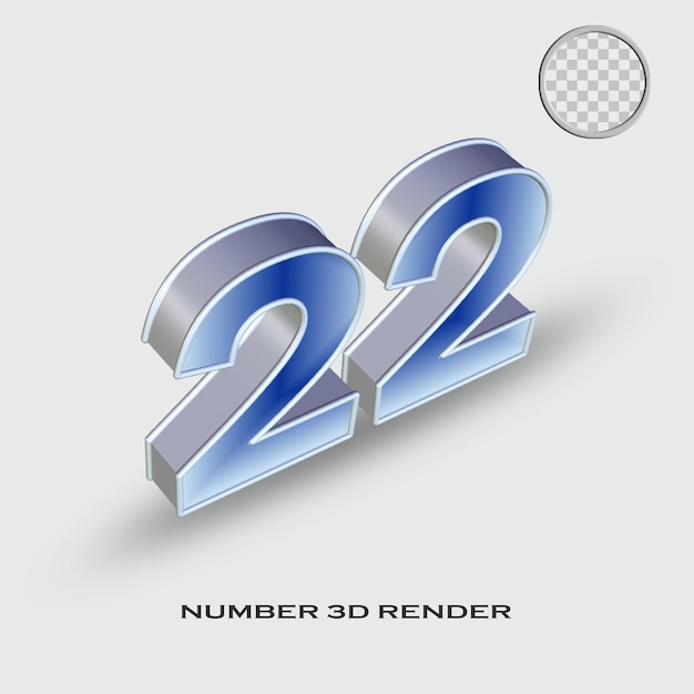 3d render number 22 silver and blue gradient color