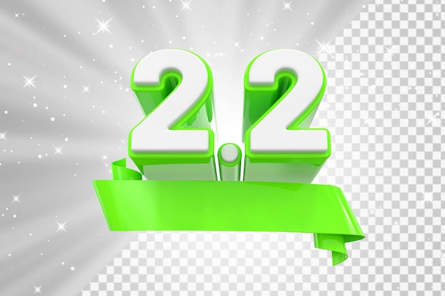 3D Render of the Number 22 with a Green Ribbon