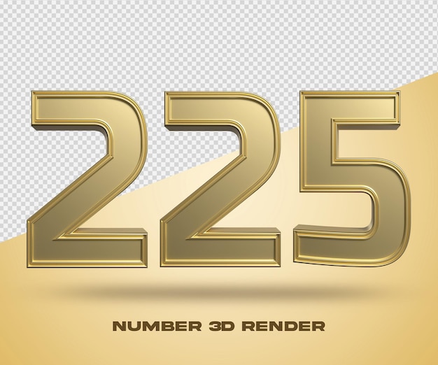 PSD rendering 3d numero 225 colore oro