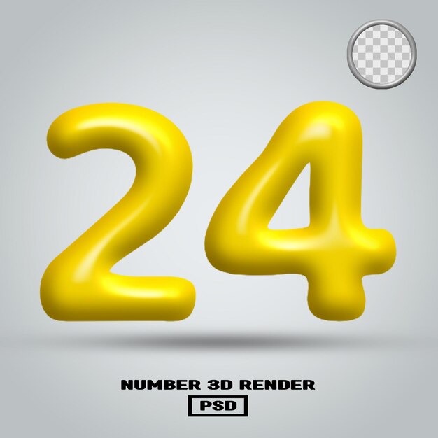 Premium PSD | 3d render number 24 yellow glossy color