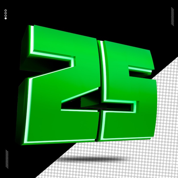 PSD rendering 3d numero 25 carattere verde