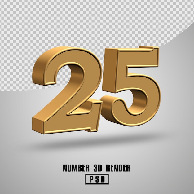 Rendering 3d numero 25 in stile oro