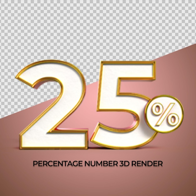 3d render numero 25 colori rosso oro percentuale