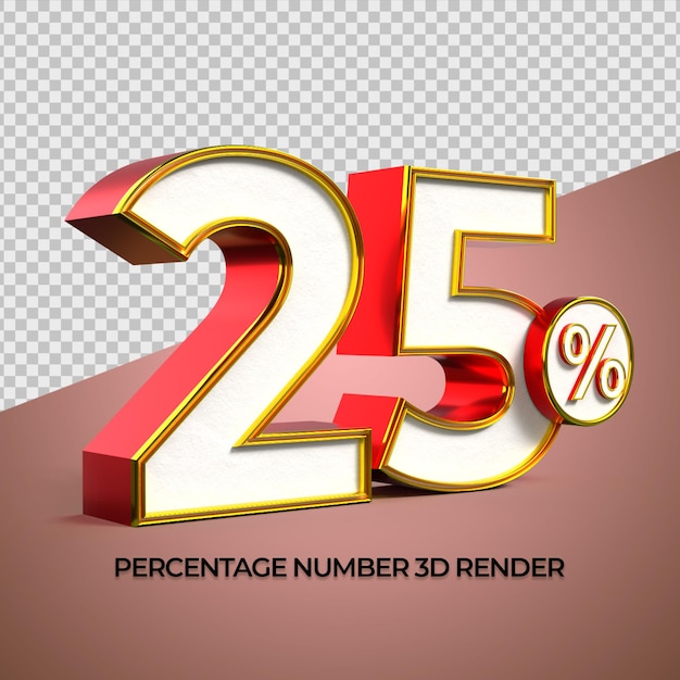 3d render numero 25 colori rosso oro percentuale