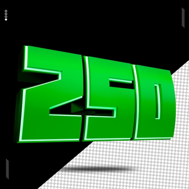 PSD rendering 3d numero 250 carattere verde