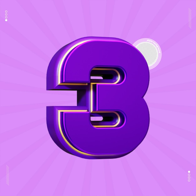 PSD 3d render number 3 font purple