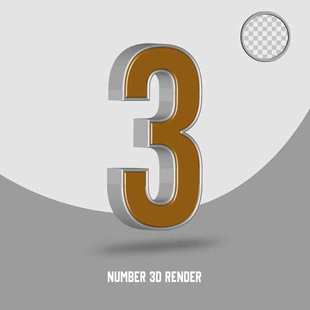 3d Render Number 3 골드 실버 스타일