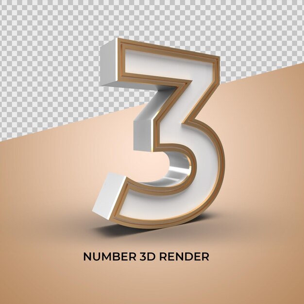 3D Render Number 3 white and  Gold discount  sale