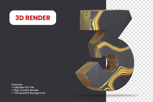 PSD 3d render number 3 with abstract texture isolated