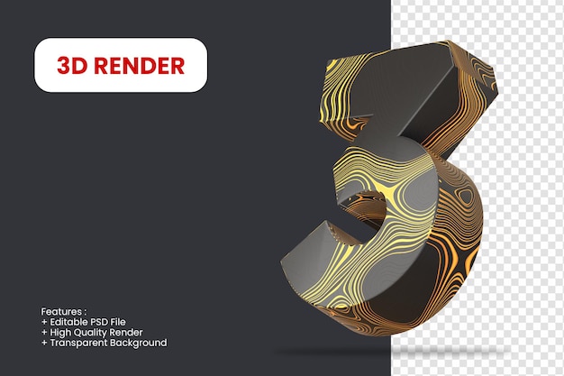 3d render number 3 with abstract texture isolated