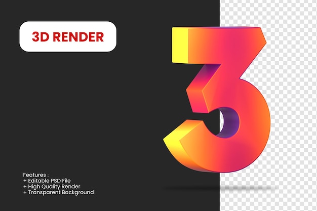 3d render number 3 with abstract texture isolated