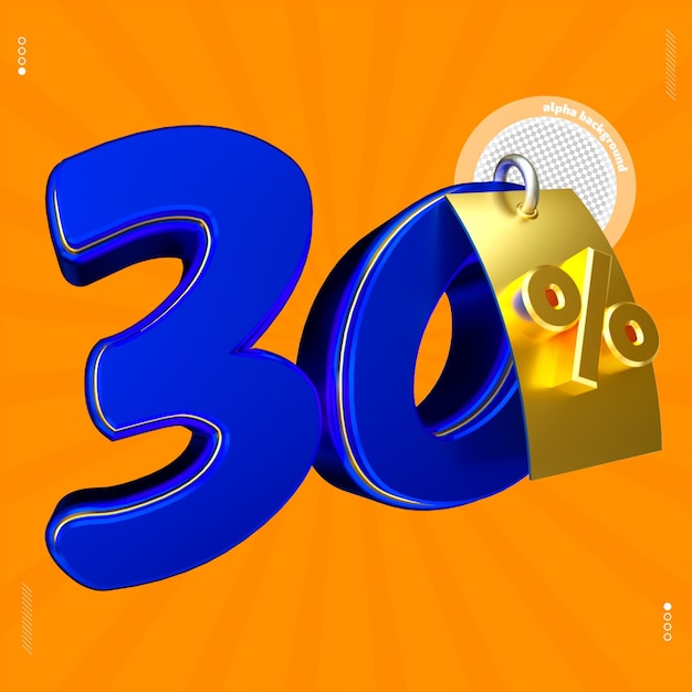 3d render number 30 font blue