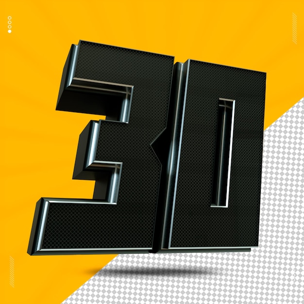 3d render number 30 font metal black