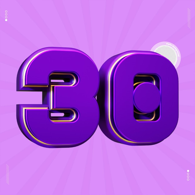 PSD 3d render number 30 font purple