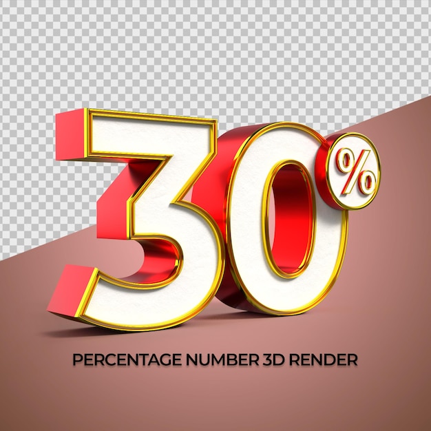 3dレンダリング番号30パーセントのゴールドレッドカラー