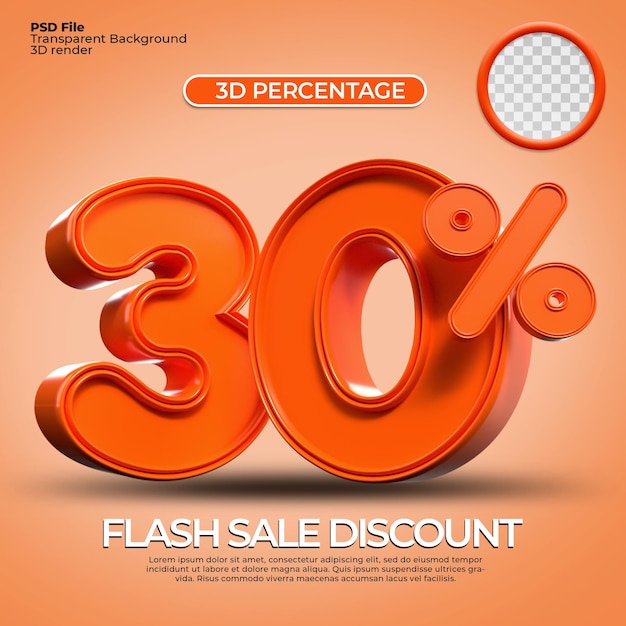 PSD 3d render number 30 percentage orange color for sale discount