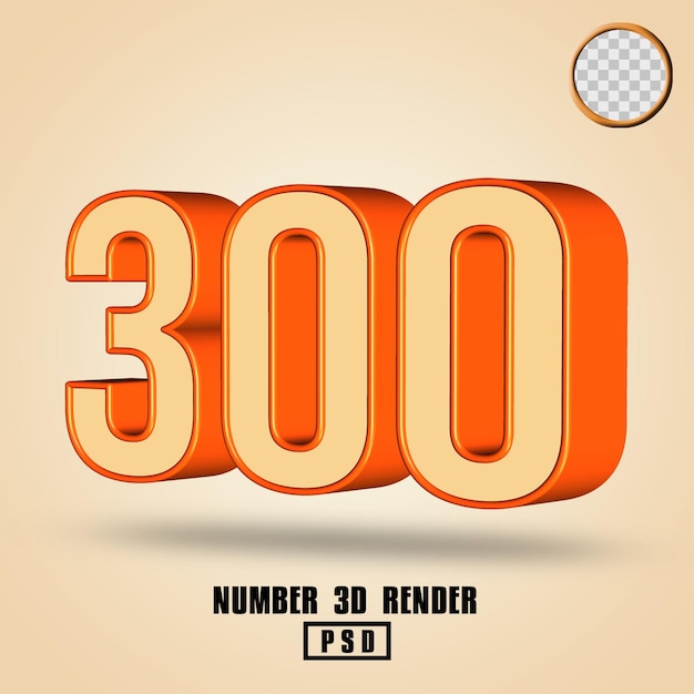 3d render number 300 cream orange color