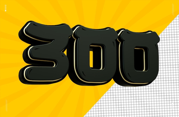 Rendering 3d numero 300 font nero giapponese