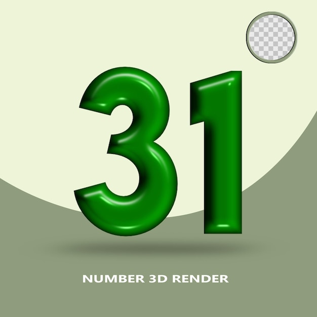 Rendering 3d numero 31 colore bottiglia verde