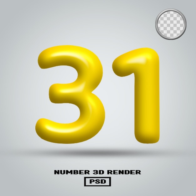 3D render number 31 yellow glossy color