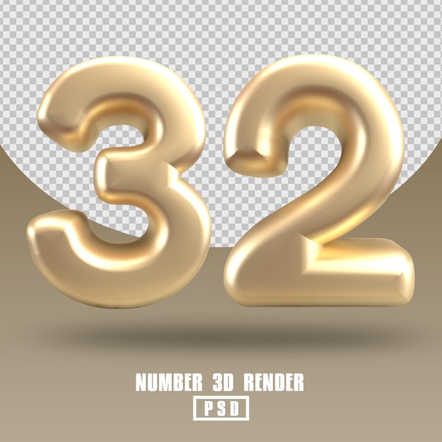 3d render numero 32 stile oro