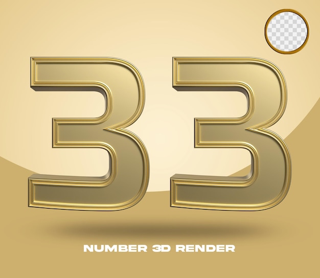 Rendering 3d numero 33 oro