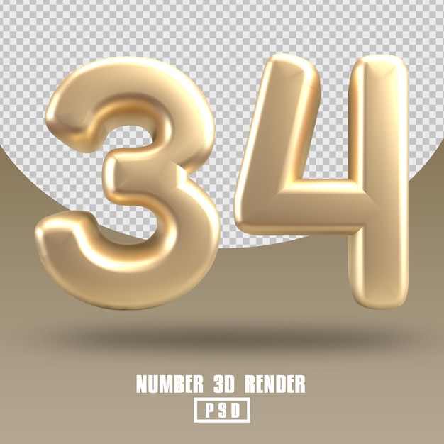 3d render number 34 gold style