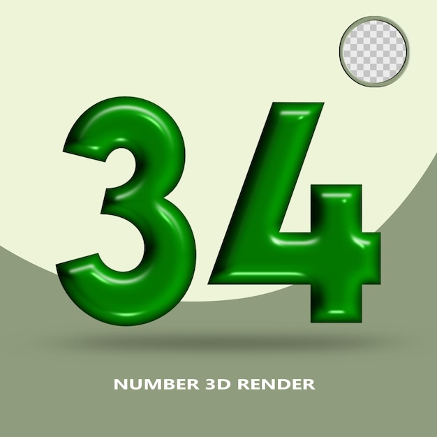 Rendering 3d numero 34 colore bottiglia verde