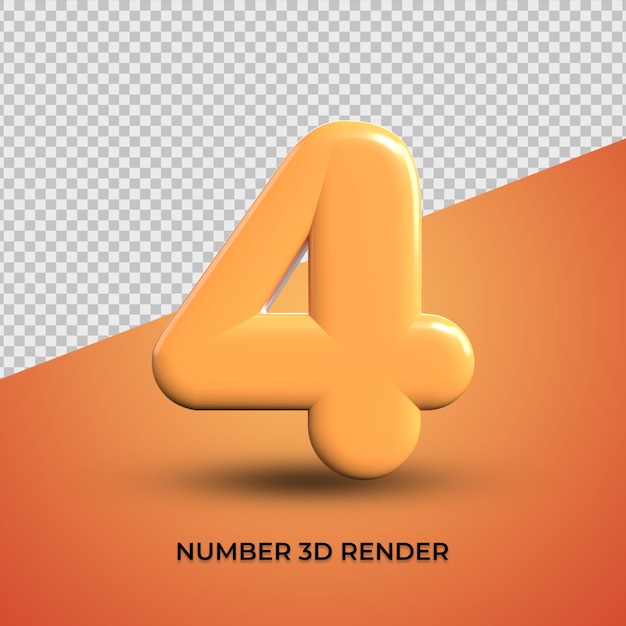 3d render number 4 transparent orange color, plastic