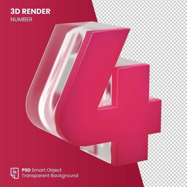 Rendering 3d numero 4 con colore magenta viva