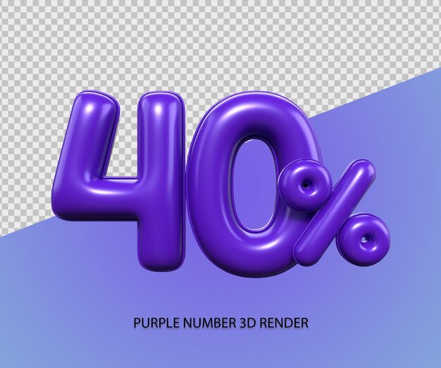 3d render number 40 percentage plastic purple discount