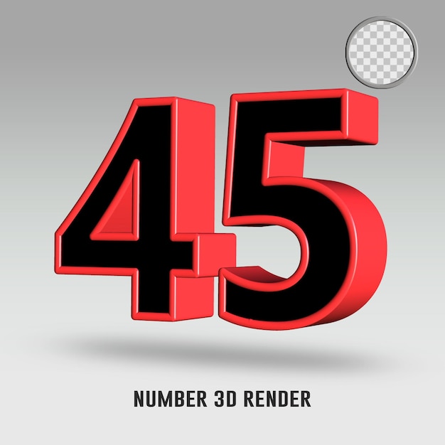 Premium PSD | 3d render number 45 black red color