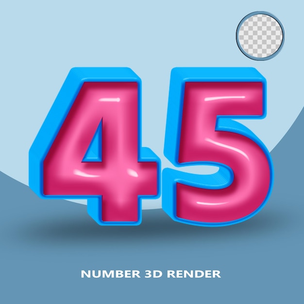 PSD rendering 3d numero 45 colore blu rosa lucido