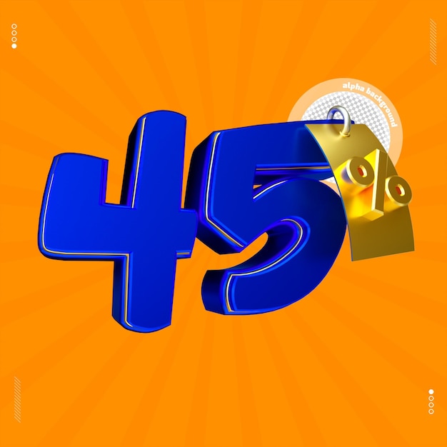 3d render number 45 font blue