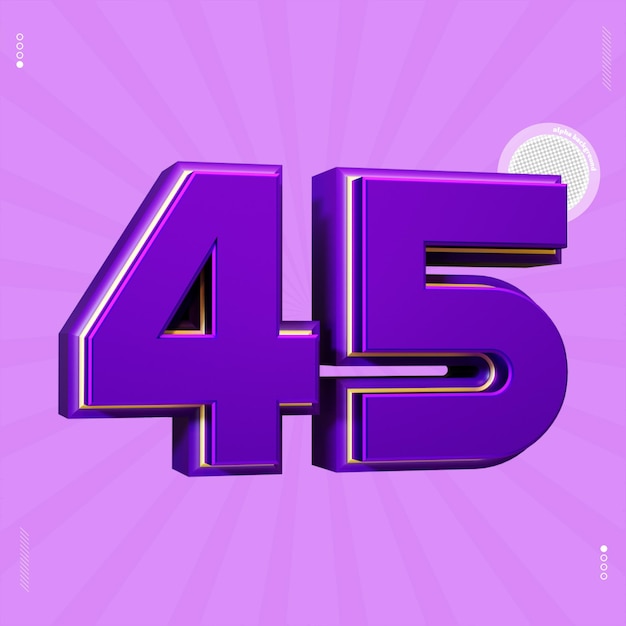 3d render number 45 font purple