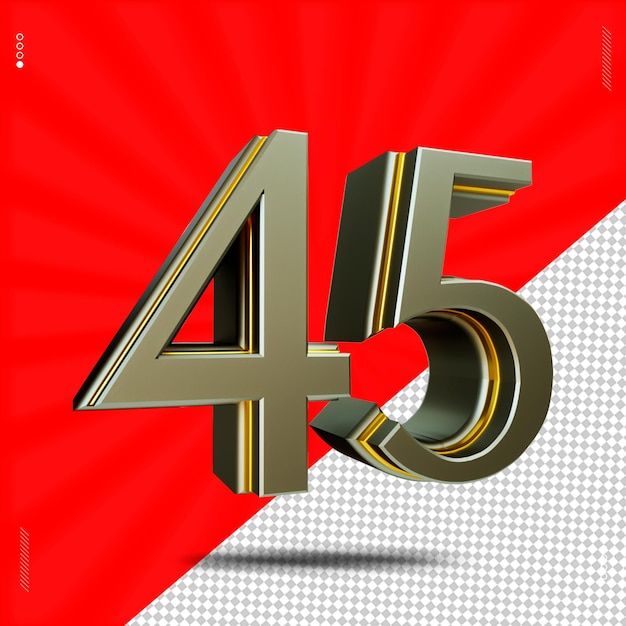 PSD rendering 3d numero 45 font acciaio