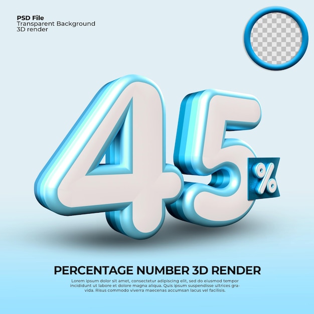 3D Render Number 45 Percentage for sale discount progress chart financial business blue color