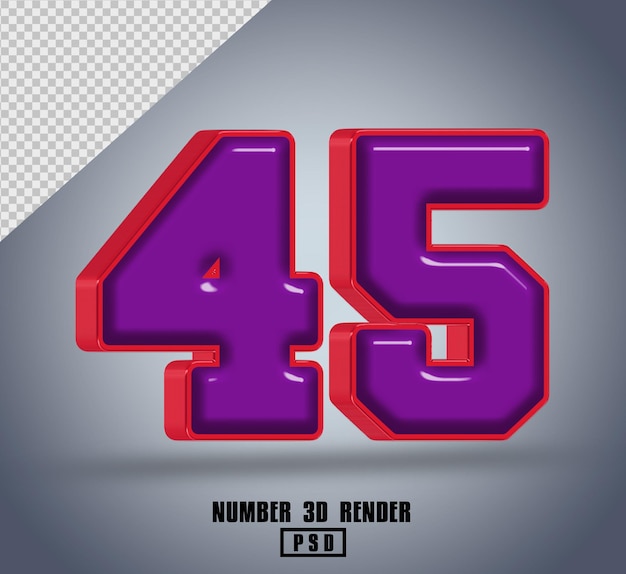 PSD 3d render number 45 red purple glossy color