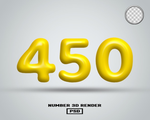 PSD 3d render number 450 yellow glossy color