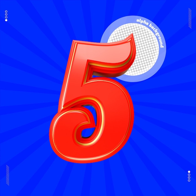 3d render number 5 font red