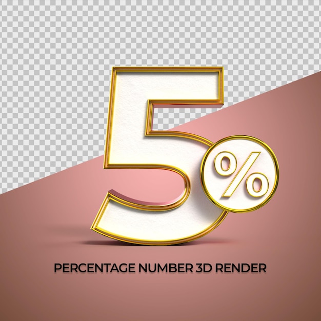 3d 렌더링 번호 5% 골드 레드 색상