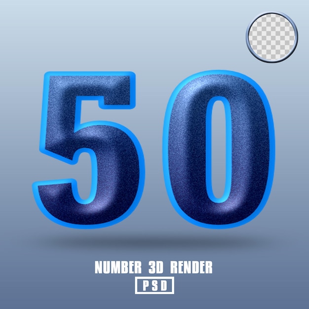 3D render number 50 blue gradient noise