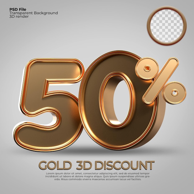 PSD 3d рендеринг номер 50% золотой стиль