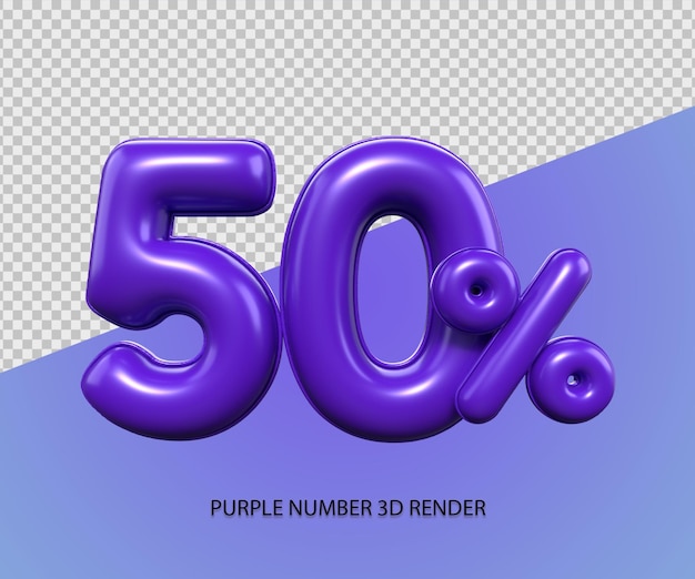 3d render number 50 percentage plastic purple discount