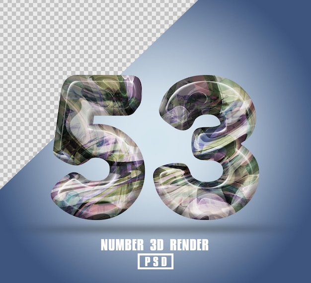 Rendering 3d numero 53 con colore texture liquido astratto