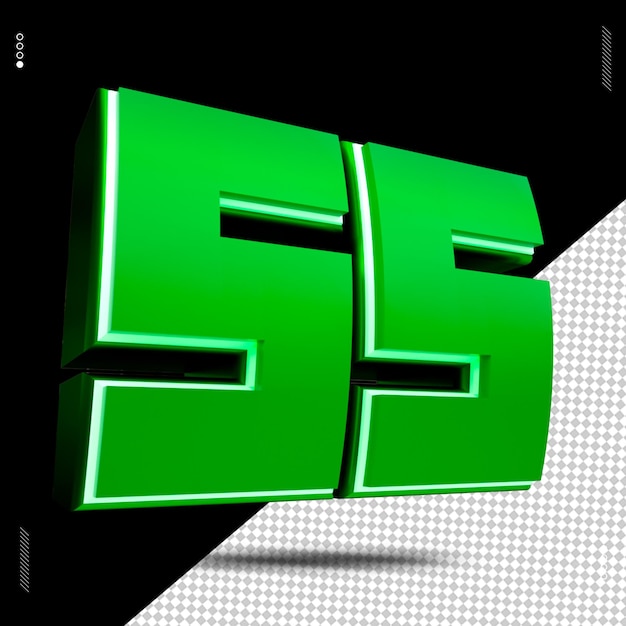 PSD rendering 3d numero 55 carattere verde