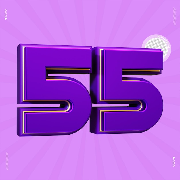 PSD 3d render number 55 font purple