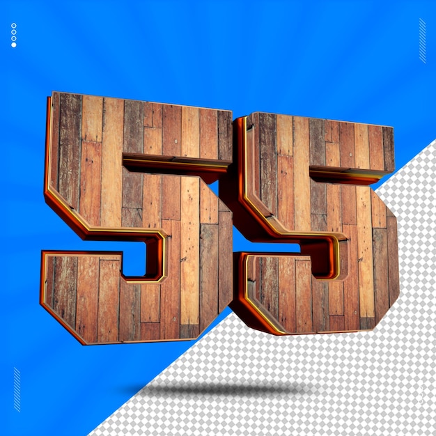 PSD rendering 3d numero 55 font legno