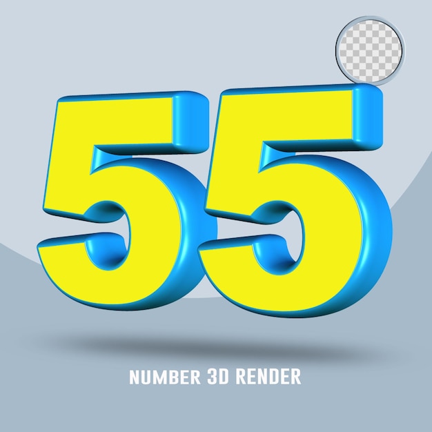 3D render number 55 yellow  light blue color